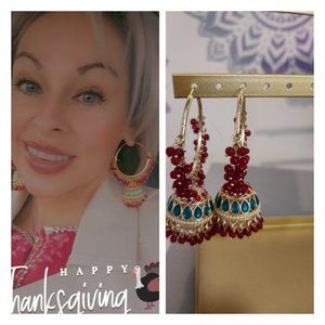 Green and red jhumkas